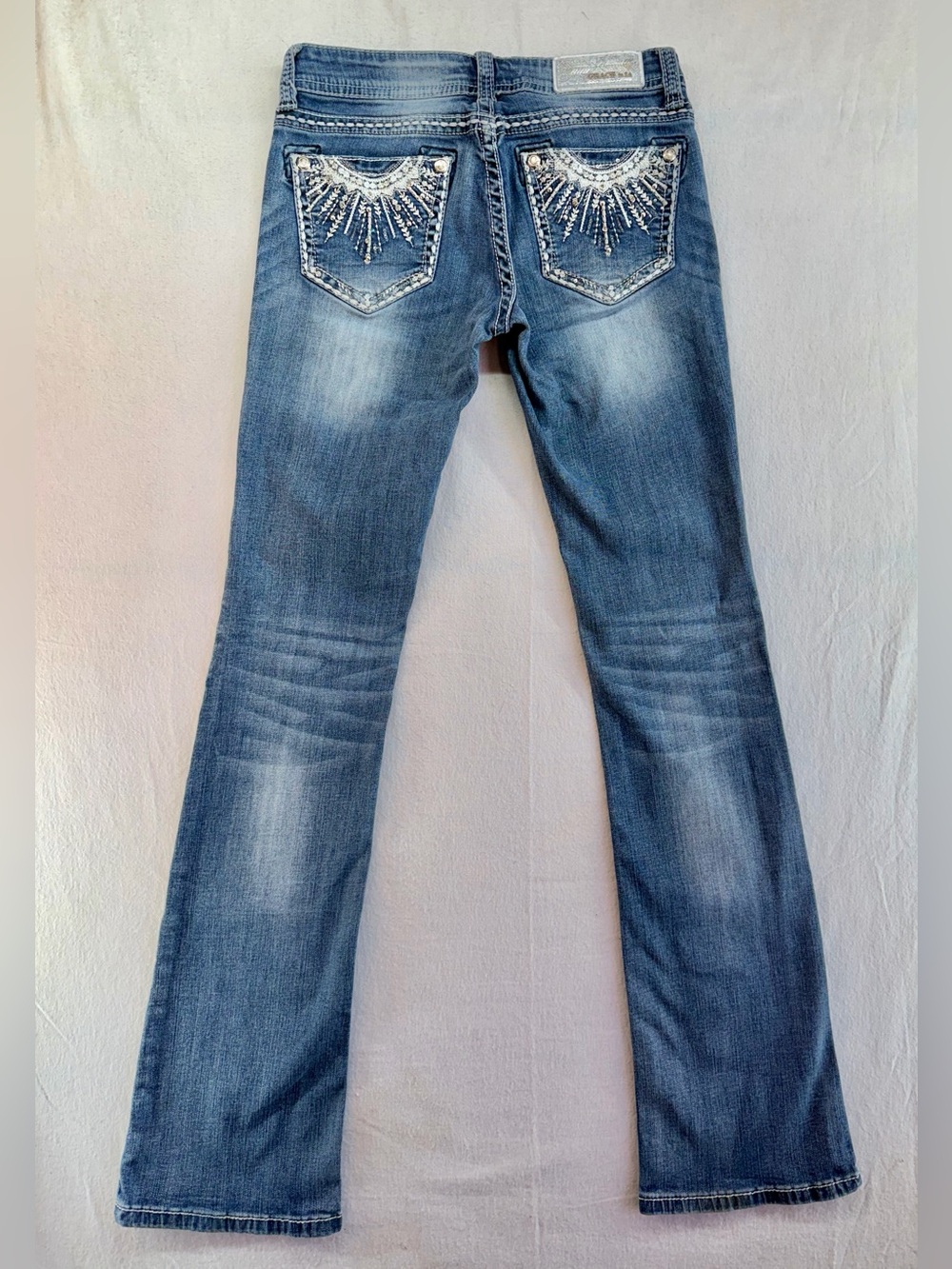 Grace Blue Embellished Back-Pocket Flare Jeans